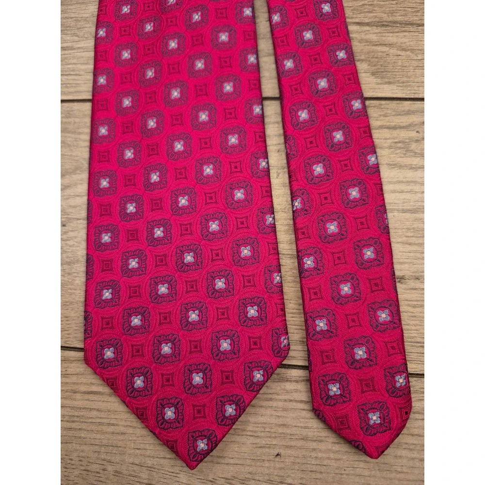 Robert Talbott Nordstrom Mens Silk Tie Magenta Pink Red Geometric‎ Pattern